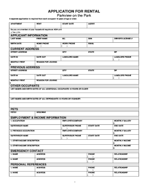 Parkview on the Park Rental Application