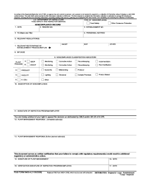 FSIS Form 5400-4 Noncompliance Record
