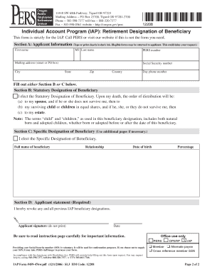 Oregon IAP Retirement Beneficiary Designation Form