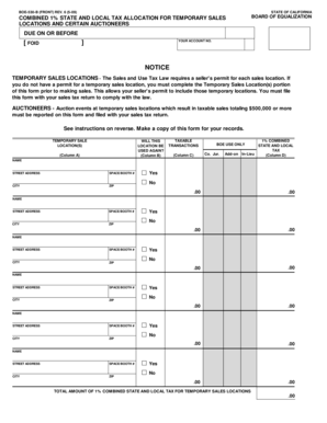 California Temporary Sales Tax Allocation Form