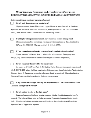 Fillable invoice template - Guardian Ad Litem Invoice Checklist. Family Court Services Invoice - courtswv