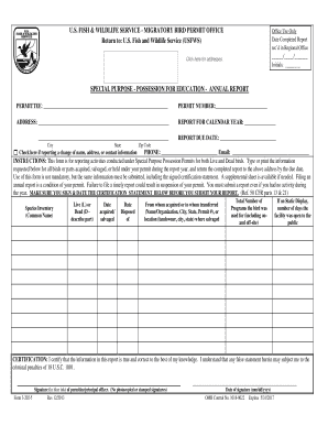 US Fish and Wildlife Service Migratory Bird Permit Annual Report