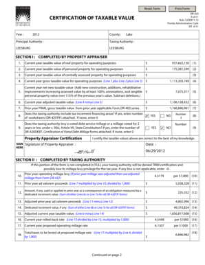 Florida DR-420 Certification of Taxable Value