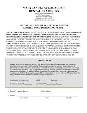 Maryland Limited Drug Dispensing Permit Application