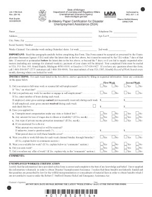 Michigan Bi-Weekly Paper Certification for Disaster Unemployment Assistance