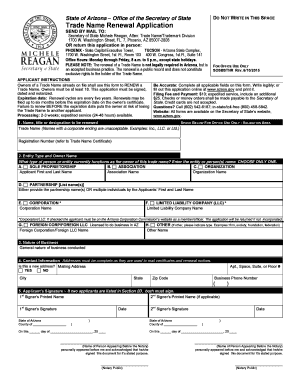 Arizona Trade Name Renewal Application