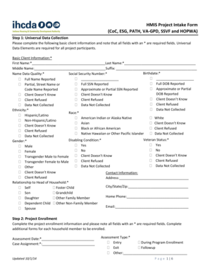 HMIS Project Intake Form