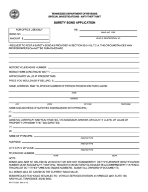 Tennessee Surety Bond Application