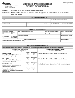 Virginia DMV Payment Authorization Form