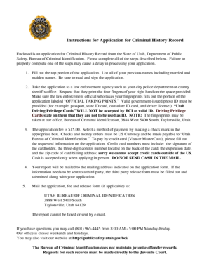 Utah Criminal History Record Application
