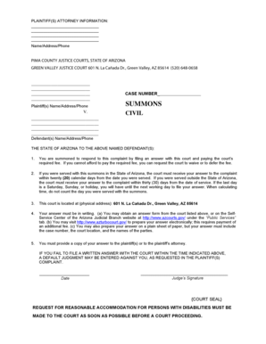 Arizona Civil Summons