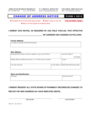Ohio Pharmacy Change of Address Notice