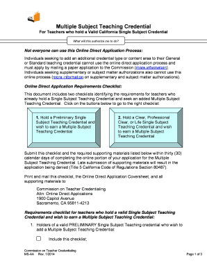 California Multiple Subject Teaching Credential Application