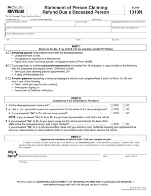 Nebraska Form 1310N - Refund Claim for Deceased Person