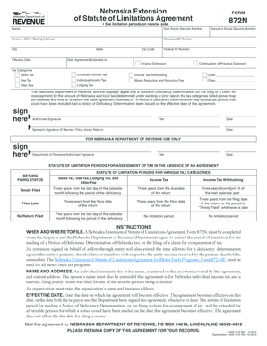 Nebraska Extension of Statute of Limitations Agreement 872N