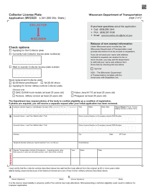 Wisconsin Collector License Plate Application