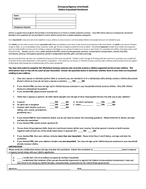 Lifeline Household Worksheet