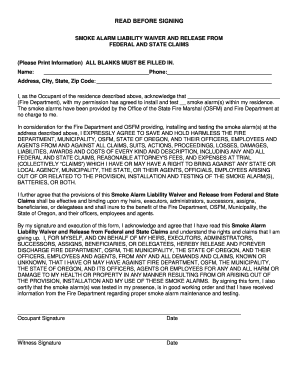 Smoke Alarm Liability Waiver