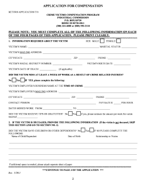 Idaho Crime Victims Compensation Application