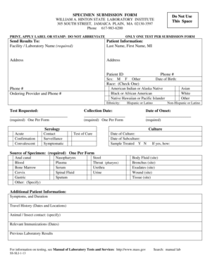 Specimen Submission Form