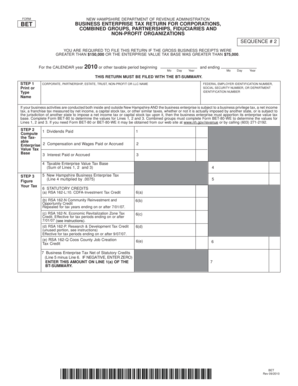 New Hampshire Business Enterprise Tax Return