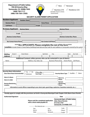 Sunnyvale Security Alarm Permit Application