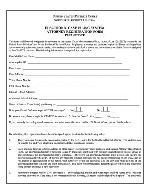 US District Court Attorney Registration Form