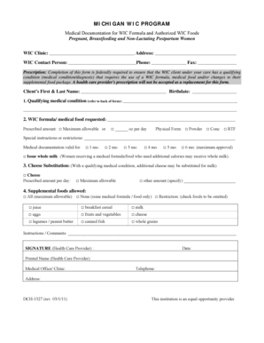 Michigan WIC Medical Documentation Form