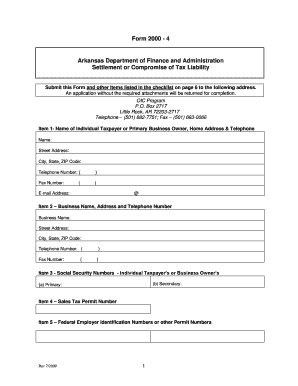 Arkansas Form 2000-4 Tax Liability Compromise