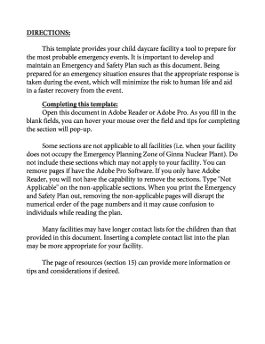 Child Care Facility Emergency and Safety Plan