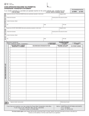 Coin-Operated Machine Tax Permit Transfer Form