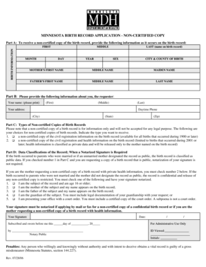 Minnesota Birth Record Application