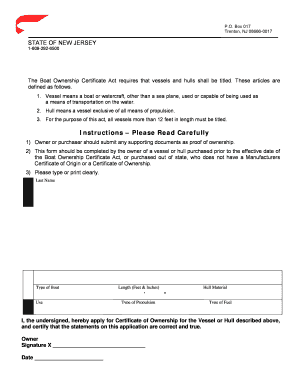 New Jersey Vessel Title Application