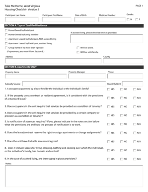 West Virginia Housing Checklist