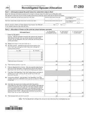 New York Nonobligated Spouse Allocation Form IT-280