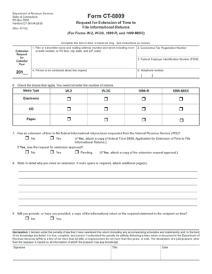 Connecticut Form CT-8809 Request for Extension of Time to File Informational Returns