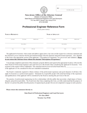 Professional Engineer Reference Form