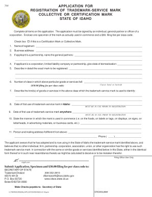 Idaho Trademark Registration Application
