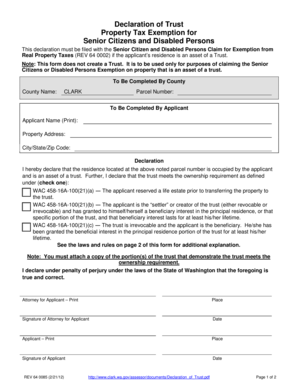 Declaration of Trust for Property Tax Exemption