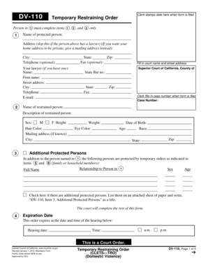 California Temporary Restraining Order Form DV-110