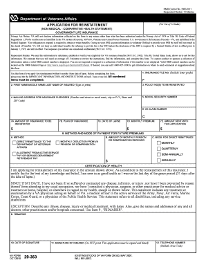 VA Form 29-353 Application for Reinstatement