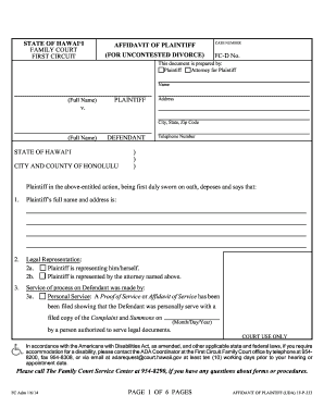 Affidavit of Plaintiff (for Uncontested Divorce) - Hawaii State Judiciary