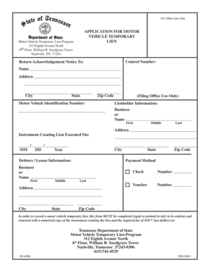 Tennessee Motor Vehicle Temporary Lien Application