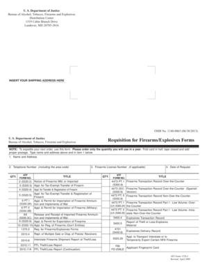ATF Firearms/Explosives Forms Requisition