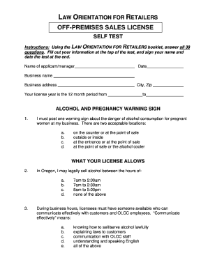 Oregon Off-Premises Sales License Self Test