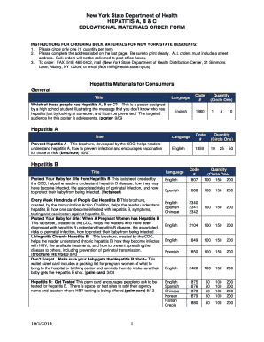 New York Hepatitis A, B & C Educational Materials Order Form