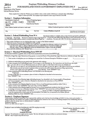 Maryland Employee Withholding Allowance Certificate