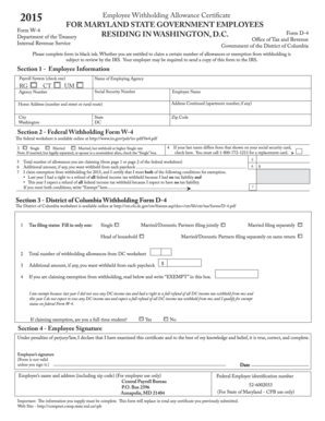 Maryland State Employee Withholding Allowance Certificate