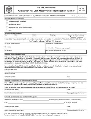 Utah Motor Vehicle Identification Number Application