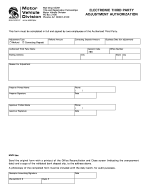 Arizona Third Party Adjustment Authorization Form